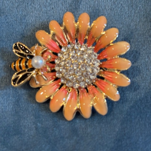 Source Unknown Jewelry - Source Unknown Orange and Yellow Brooch with Rhinestones